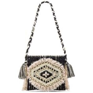 Antik Batik Natural Black Metallic Cotton Crossbody Bag